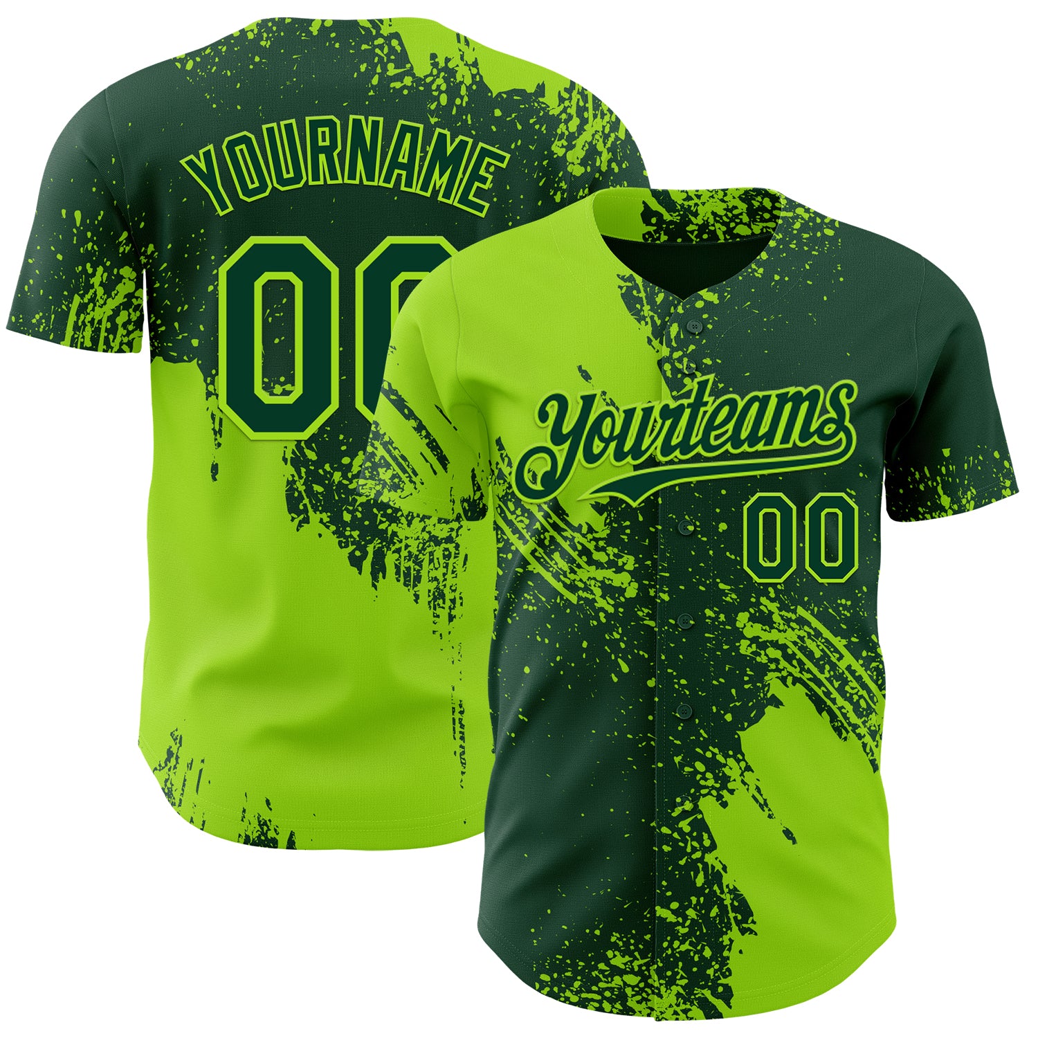 Custom Green-Neon Green Abstract Brush Stroke Authentic Baseball Jersey