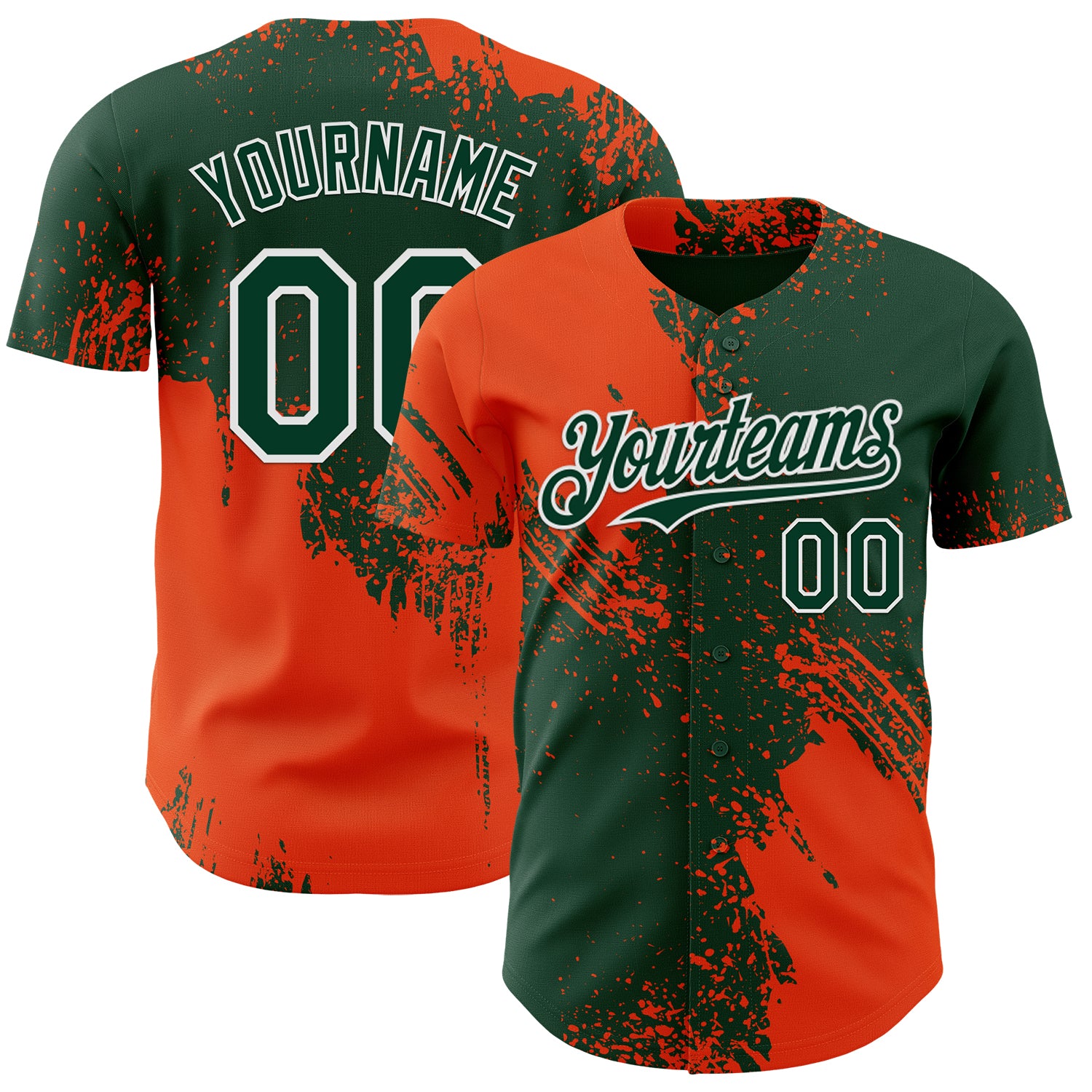 Custom Green Orange-White Abstract Brush Stroke Authentic Baseball Jersey