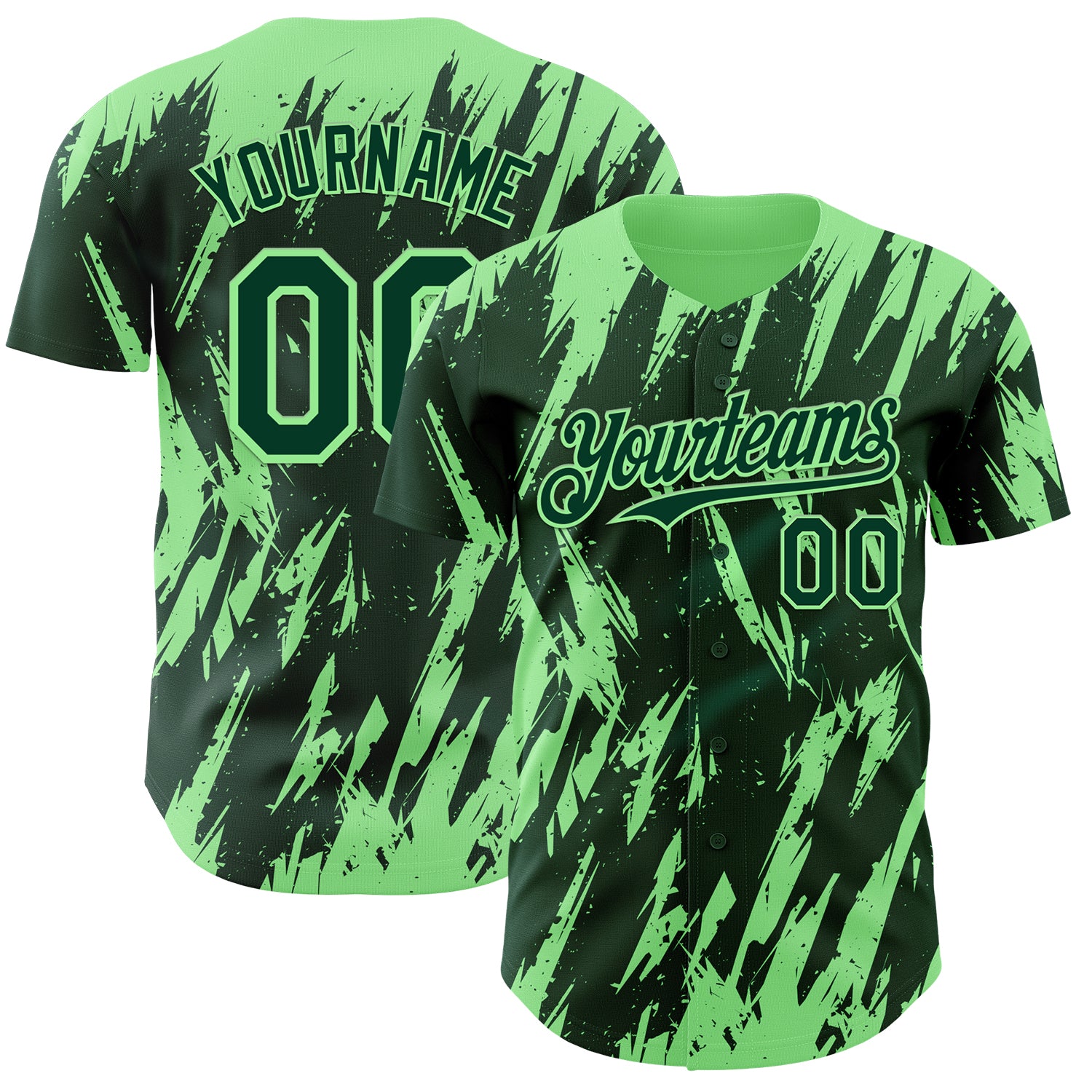 Custom Green Pea Green 3D Pattern Design Splatter Torn Sharp Brush Stroke Authentic Baseball Jersey