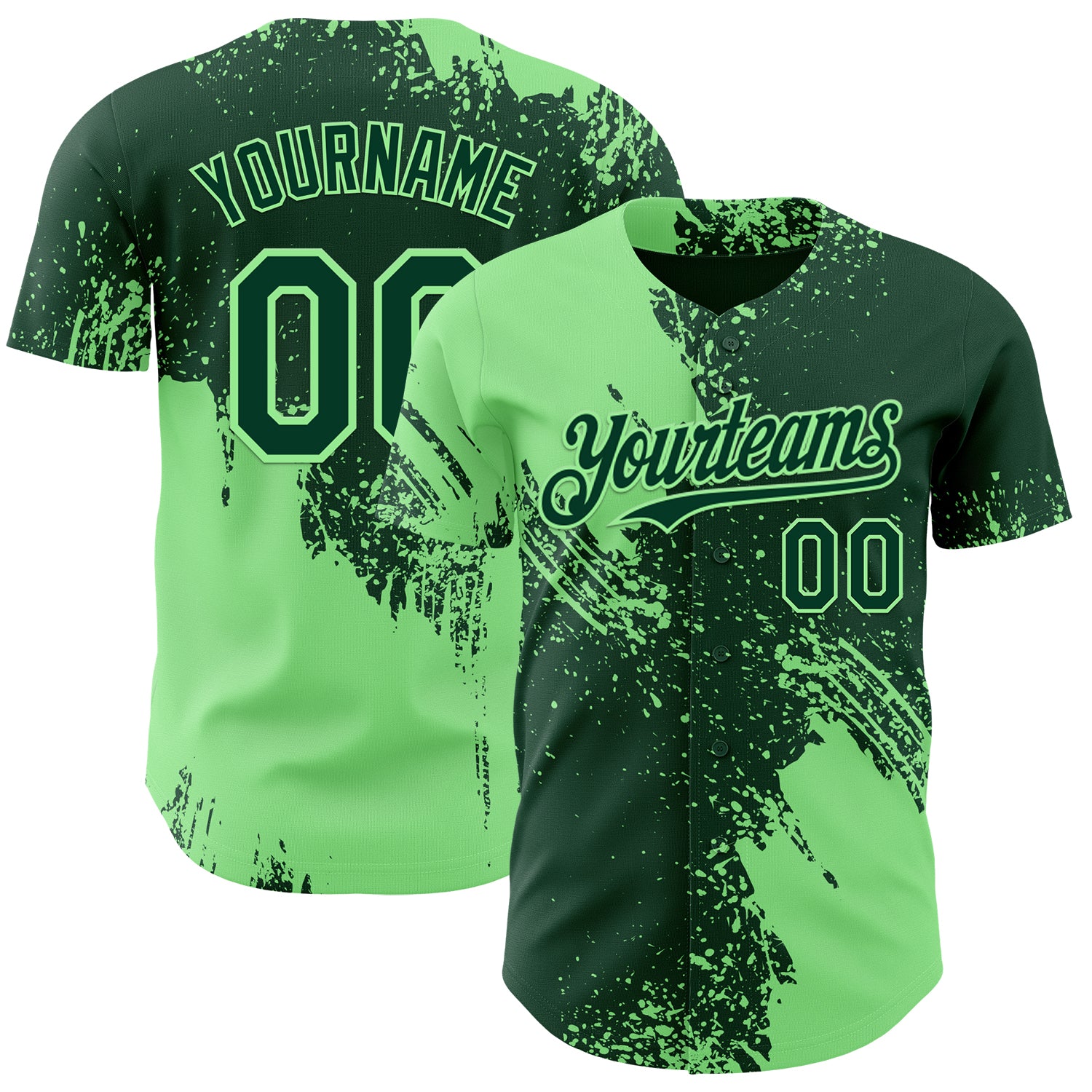 Custom Green-Pea Green Abstract Brush Stroke Authentic Baseball Jersey