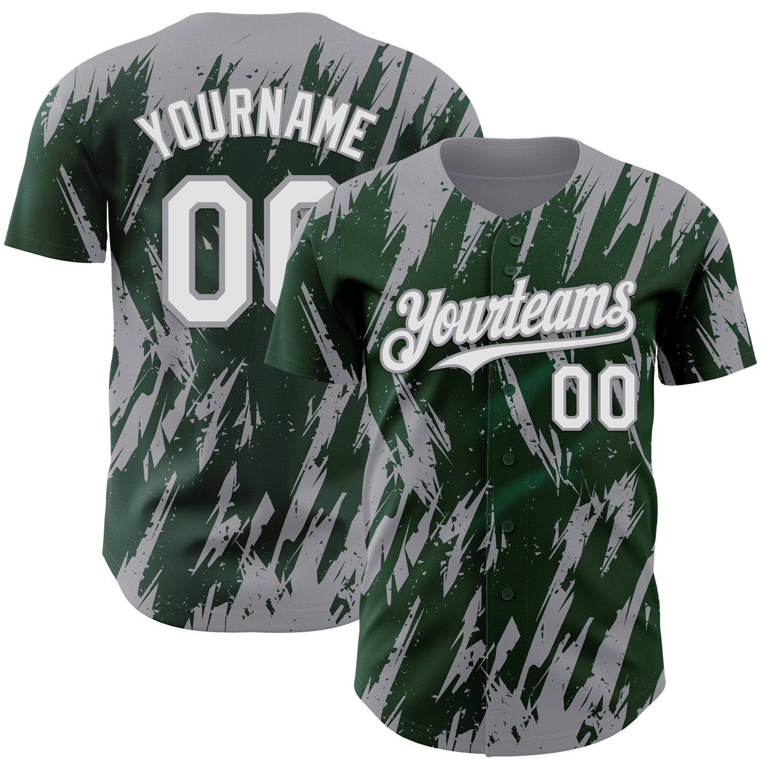 Custom Green White-Gray 3D Pattern Design Splatter Torn Sharp Brush Stroke Authentic Baseball Jersey