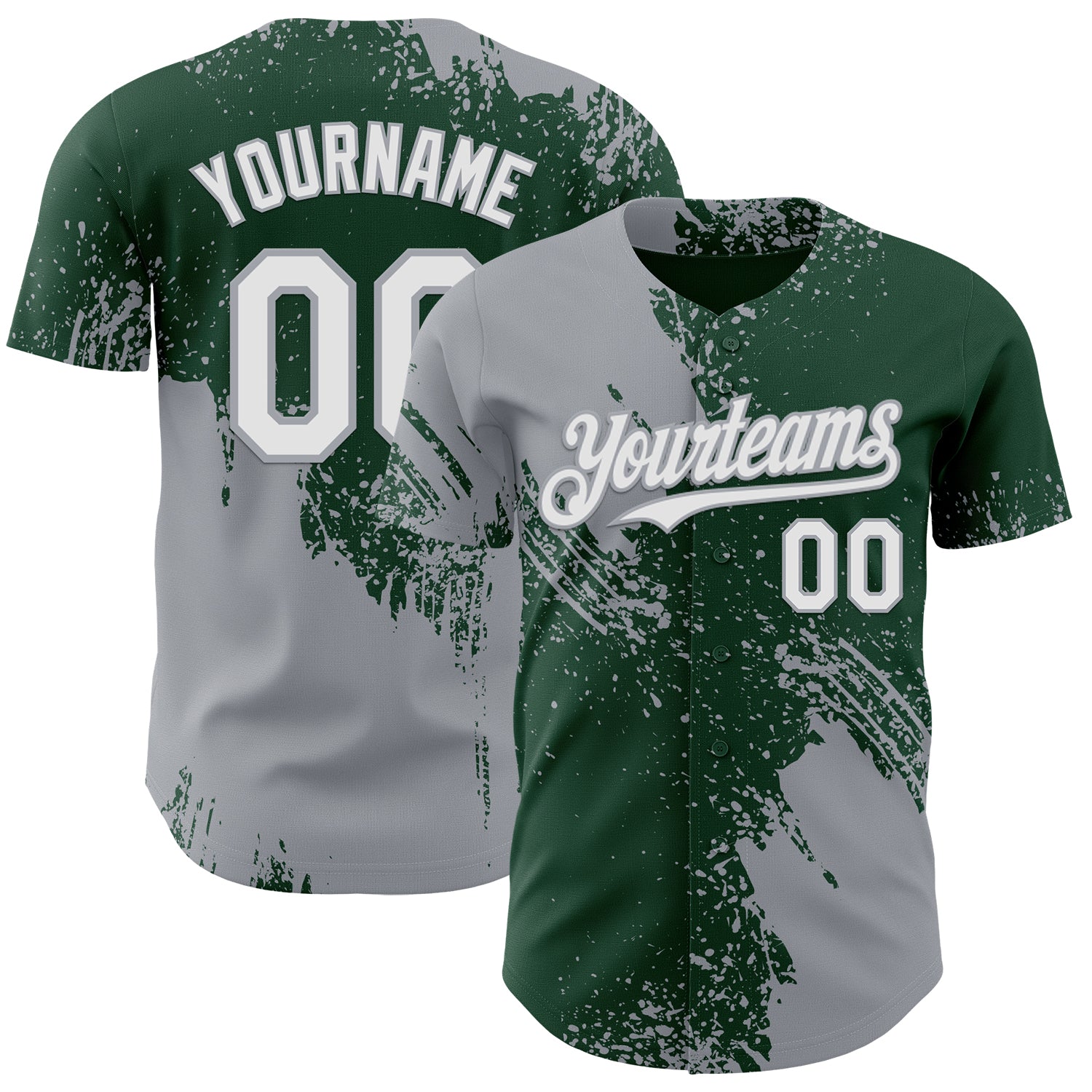 Custom Green White-Gray Abstract Brush Stroke Authentic Baseball Jersey
