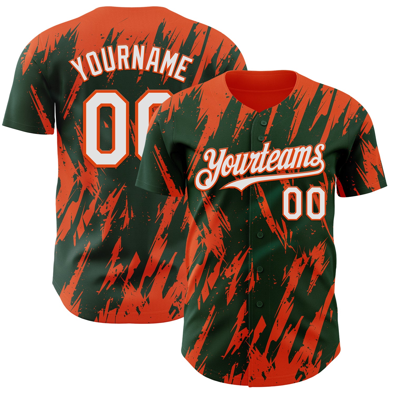 Custom Green White-Orange 3D Pattern Design Splatter Torn Sharp Brush Stroke Authentic Baseball Jersey
