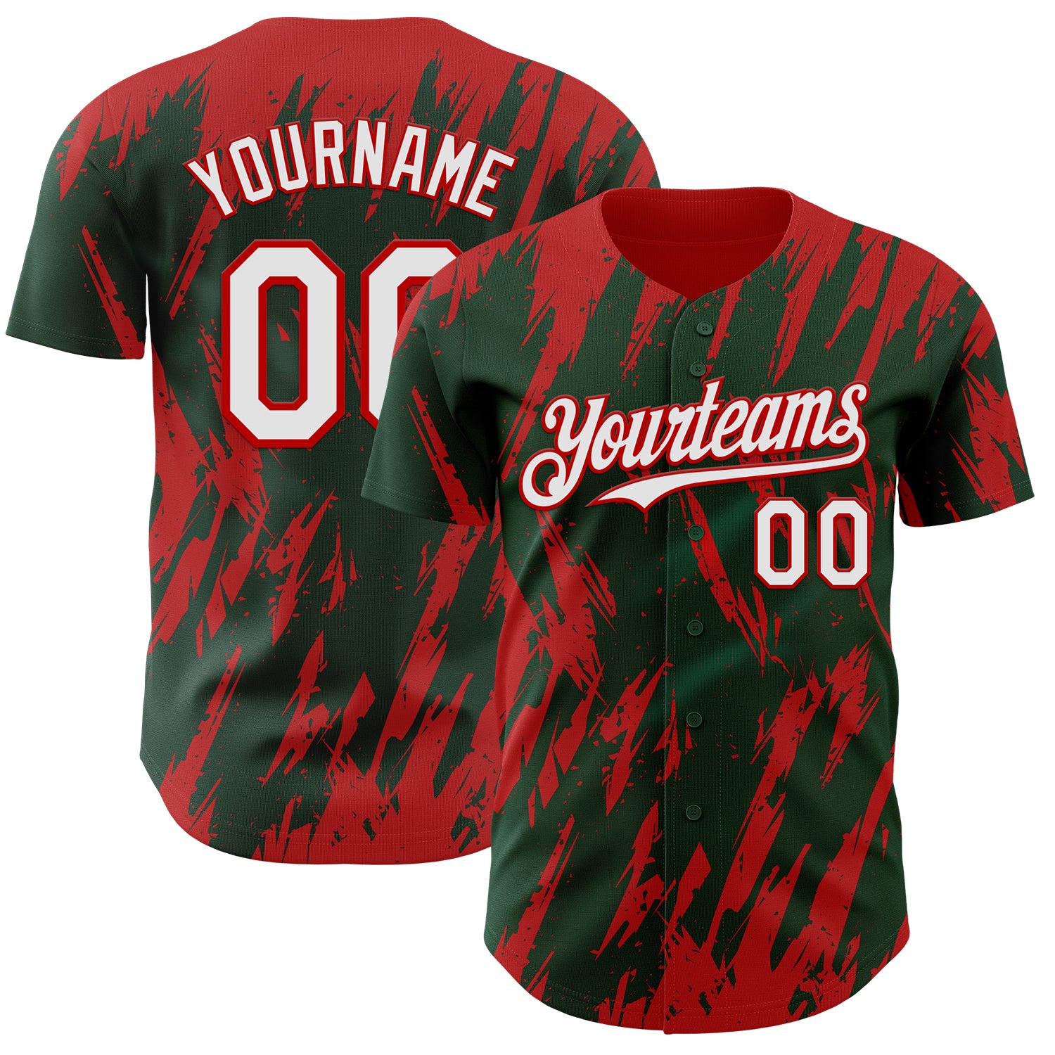 Custom Green White-Red 3D Pattern Design Splatter Torn Sharp Brush Stroke Authentic Baseball Jersey