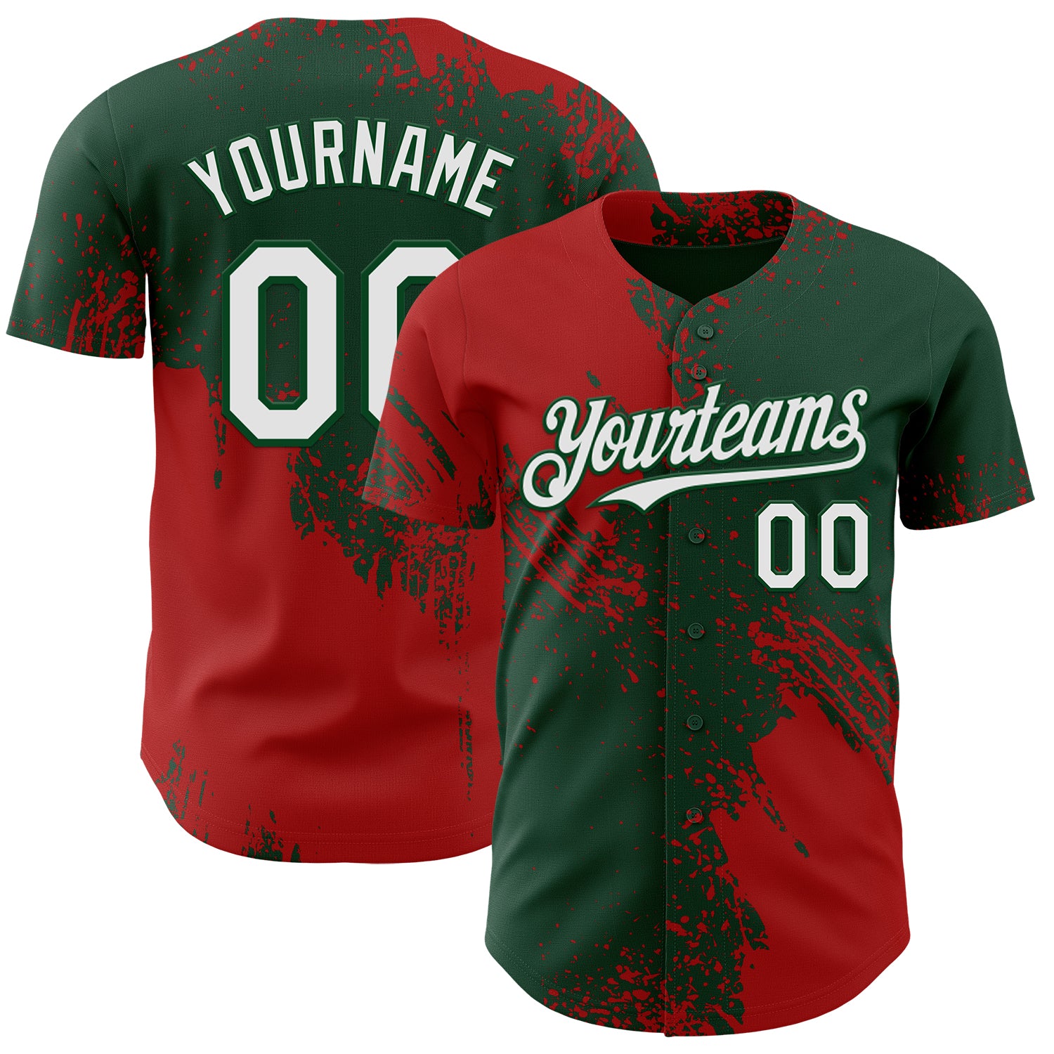 Custom Green White-Red Abstract Brush Stroke Authentic Baseball Jersey