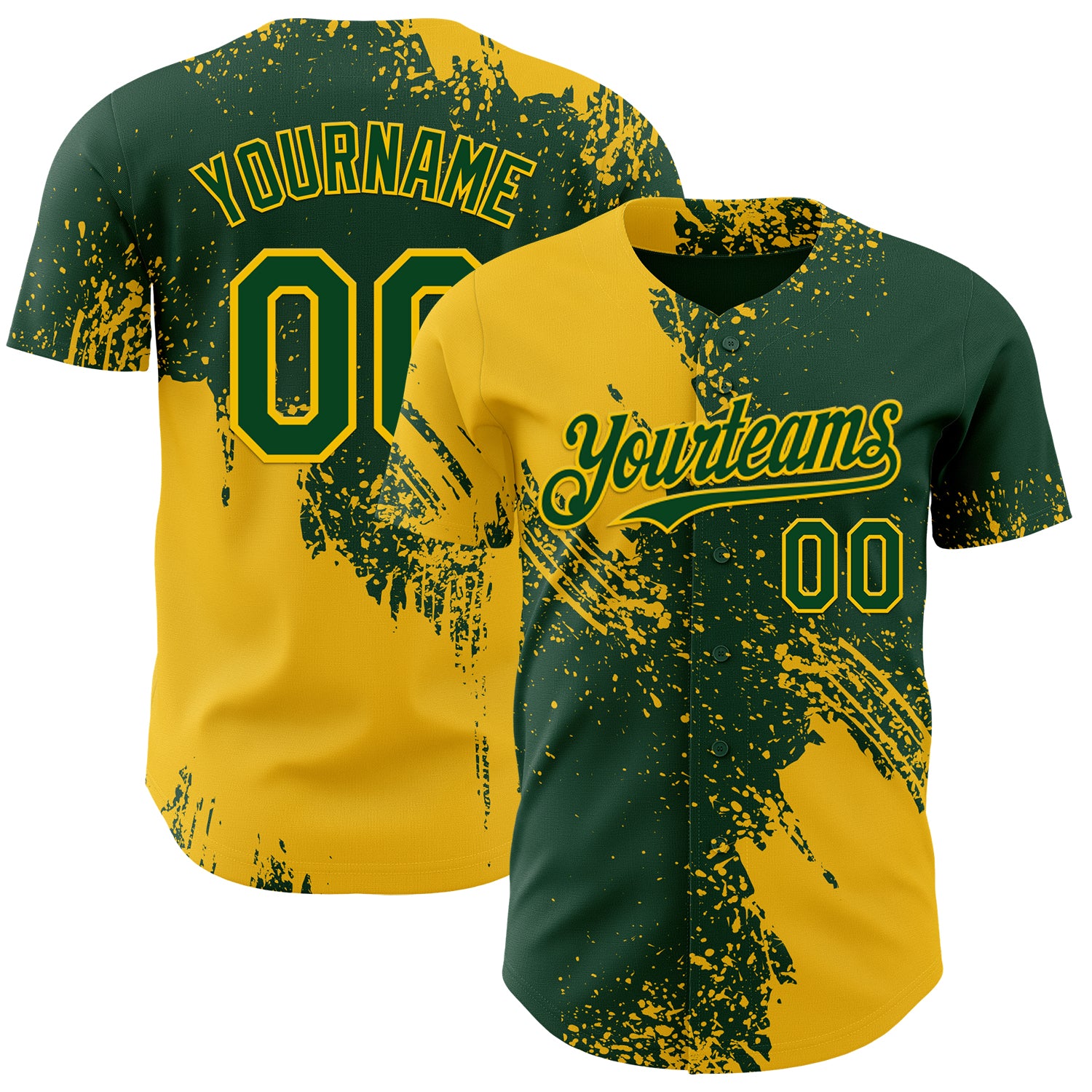 Custom Green-Yellow Abstract Brush Stroke Authentic Baseball Jersey