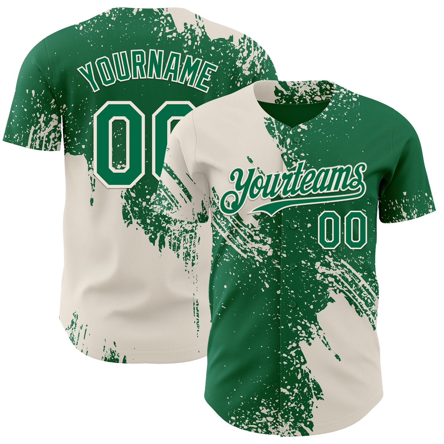 Custom Kelly Green-Cream Abstract Brush Stroke Authentic Baseball Jersey