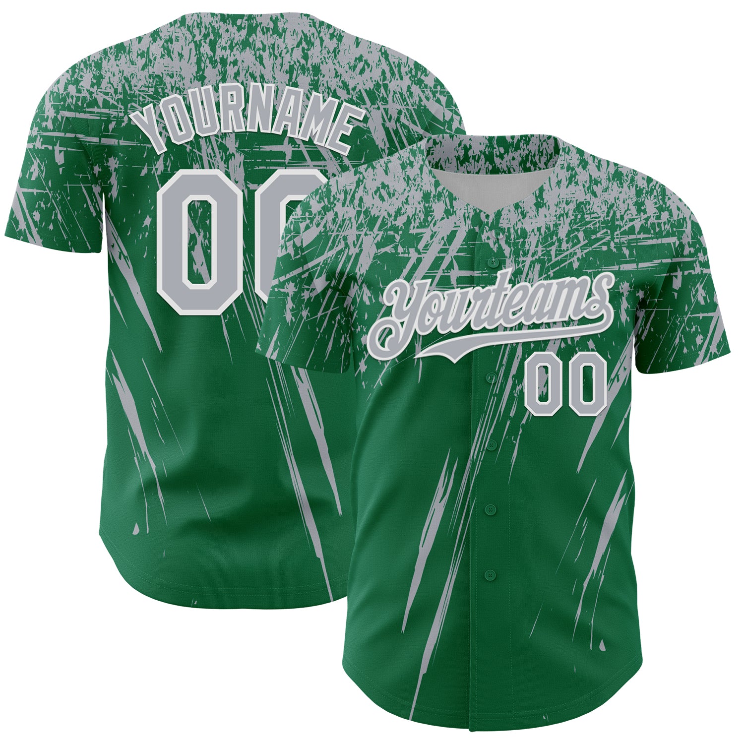 Custom Kelly Green Gray-White Distressed Scratch Brush Stroke Authentic Baseball Jersey