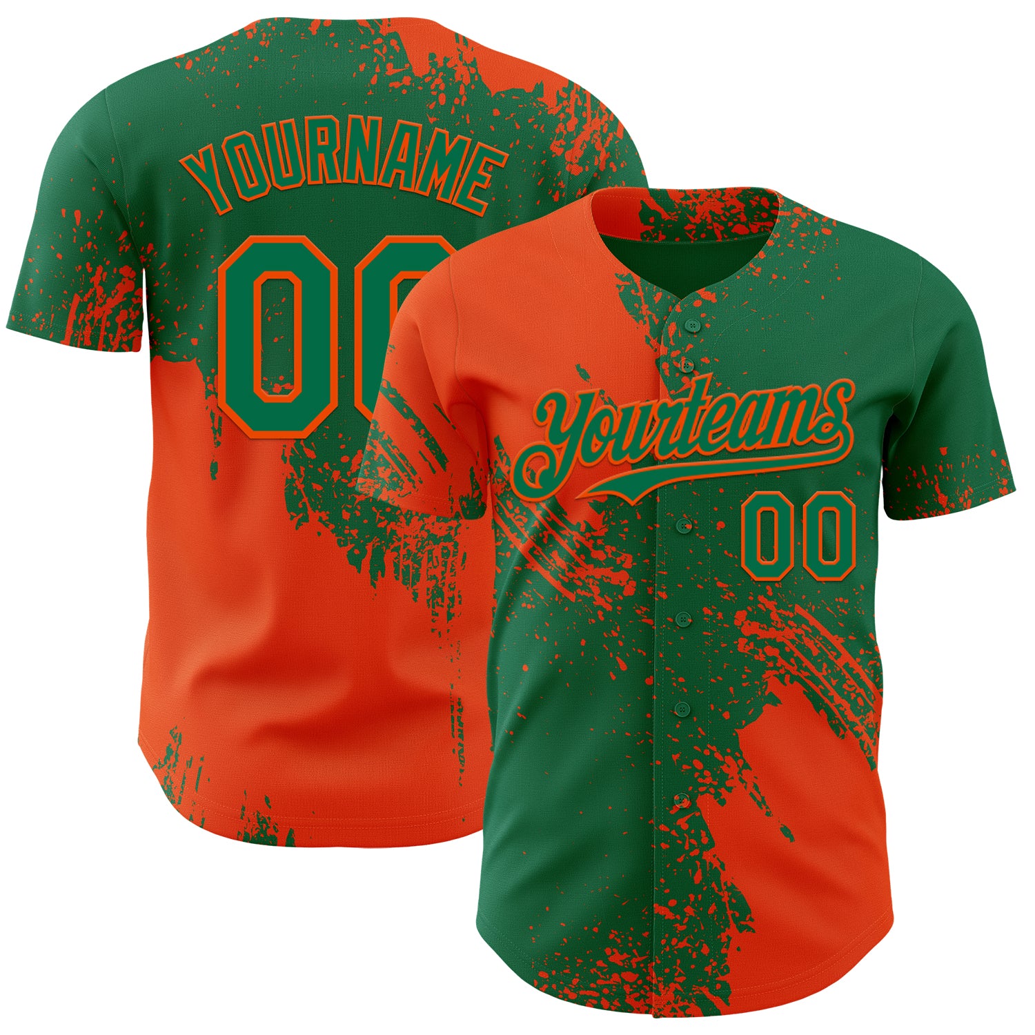 Custom Kelly Green-Orange Abstract Brush Stroke Authentic Baseball Jersey