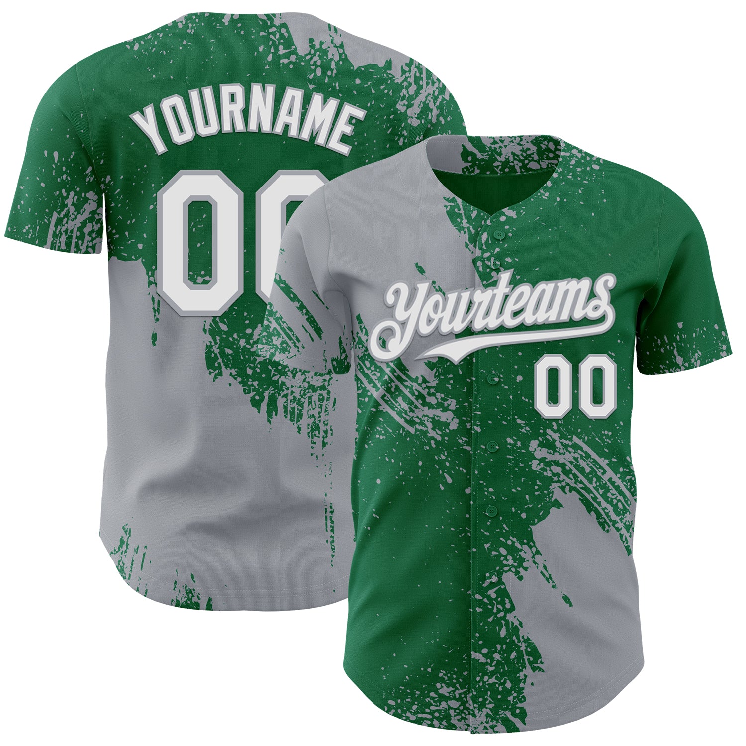 Custom Kelly Green White-Gray Abstract Brush Stroke Authentic Baseball Jersey