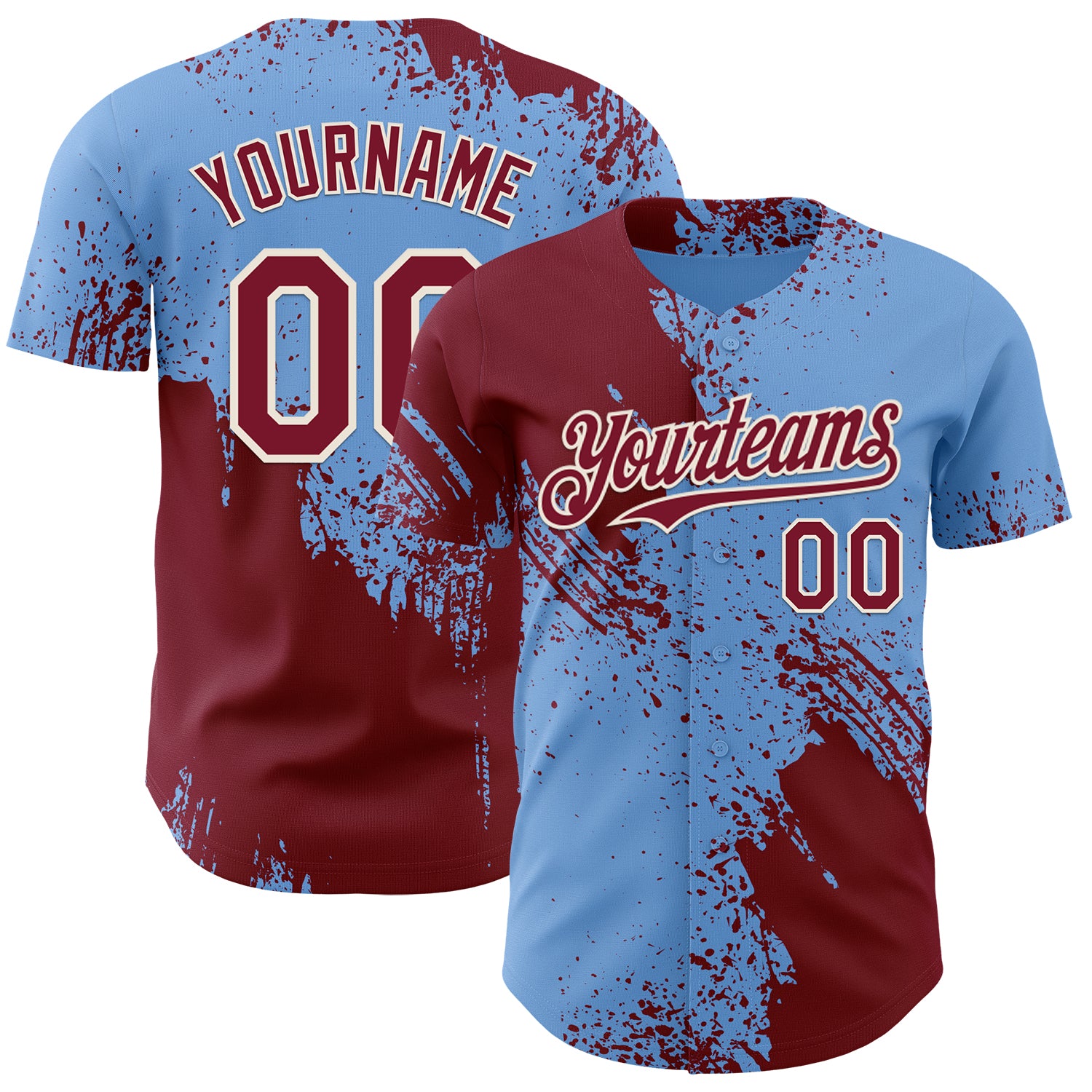 Custom Light Blue Crimson-Cream Abstract Brush Stroke Authentic Baseball Jersey