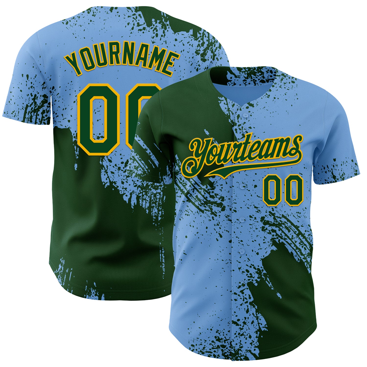 Custom Light Blue Green-Gold Abstract Brush Stroke Authentic Baseball Jersey