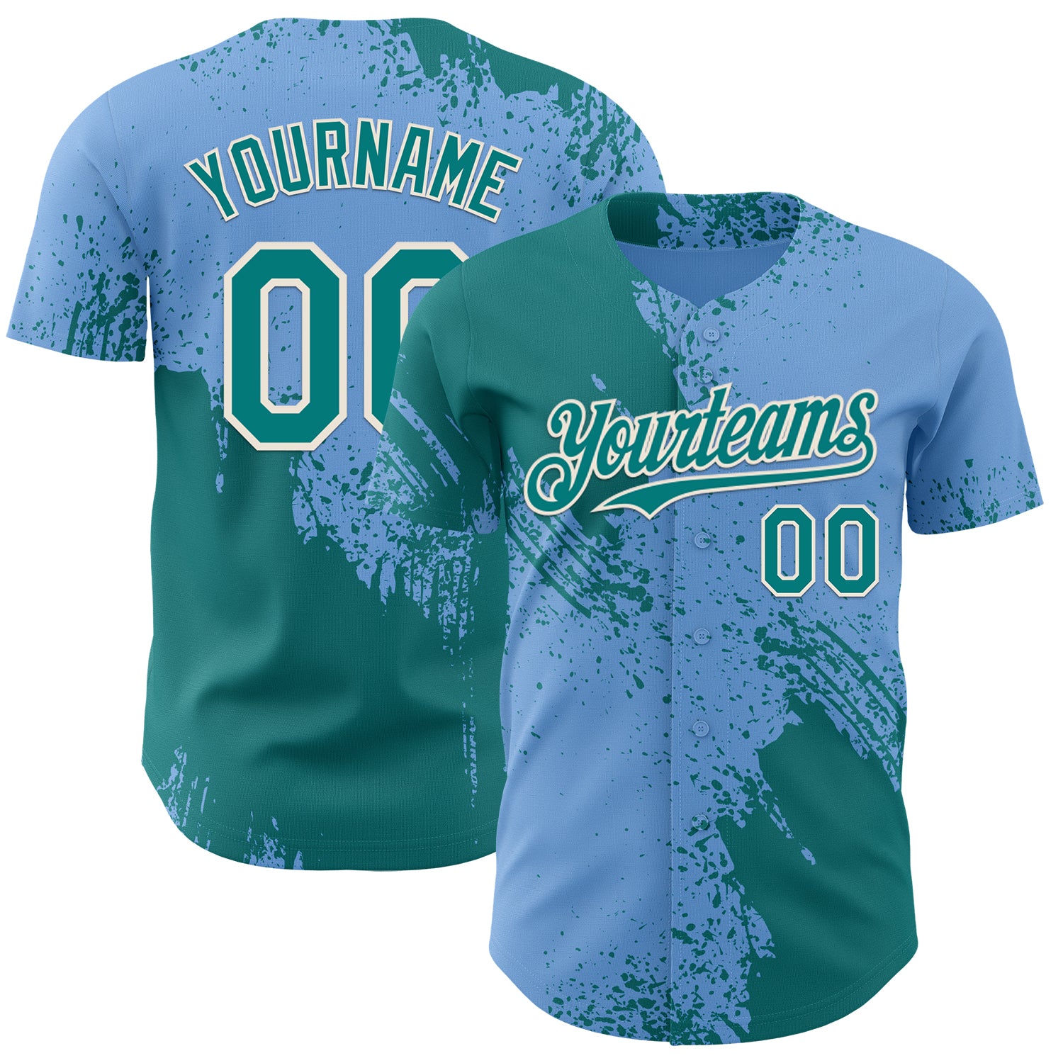 Custom Light Blue Teal-Cream Abstract Brush Stroke Authentic Baseball Jersey