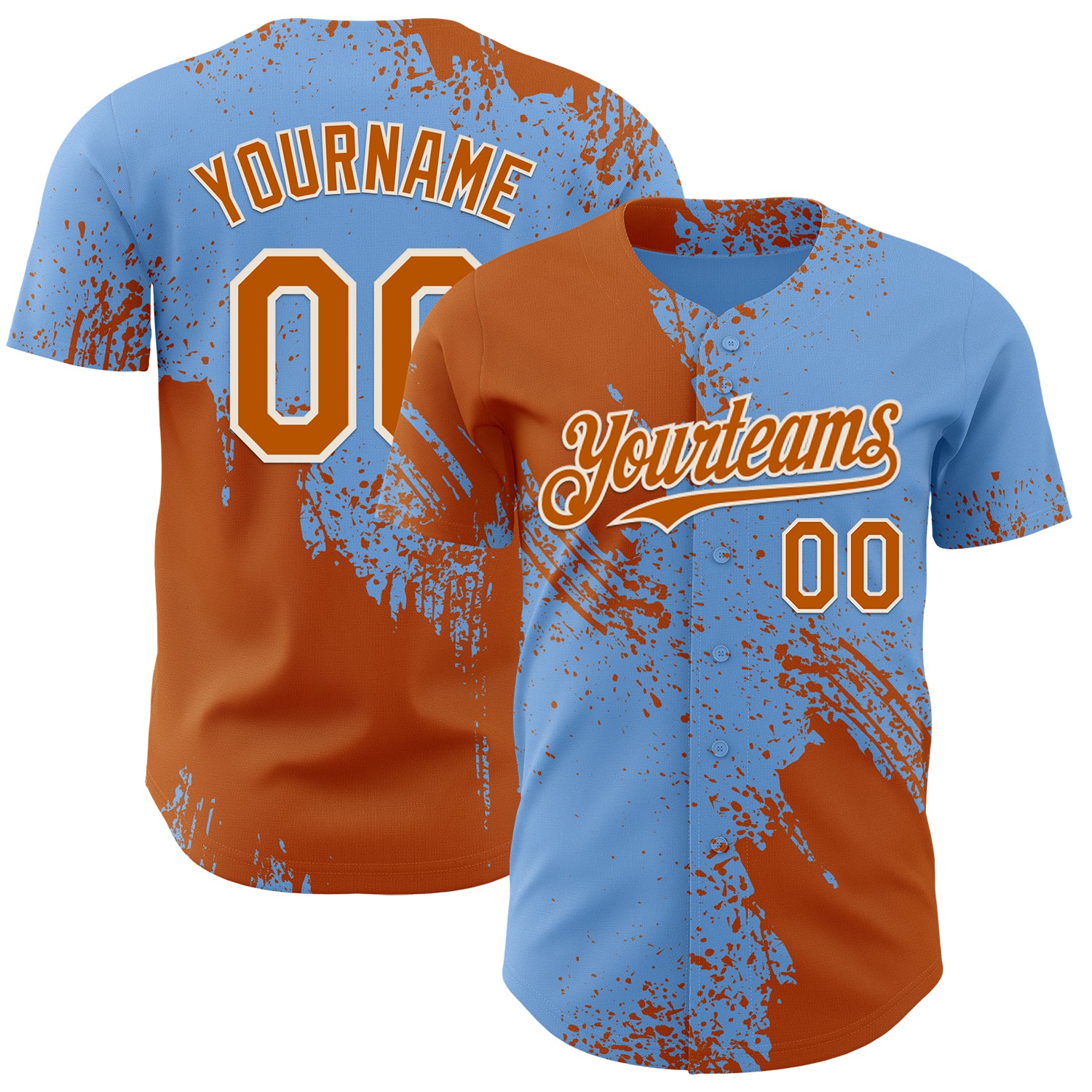 Custom Light Blue Texas Orange-Cream Abstract Brush Stroke Authentic Baseball Jersey
