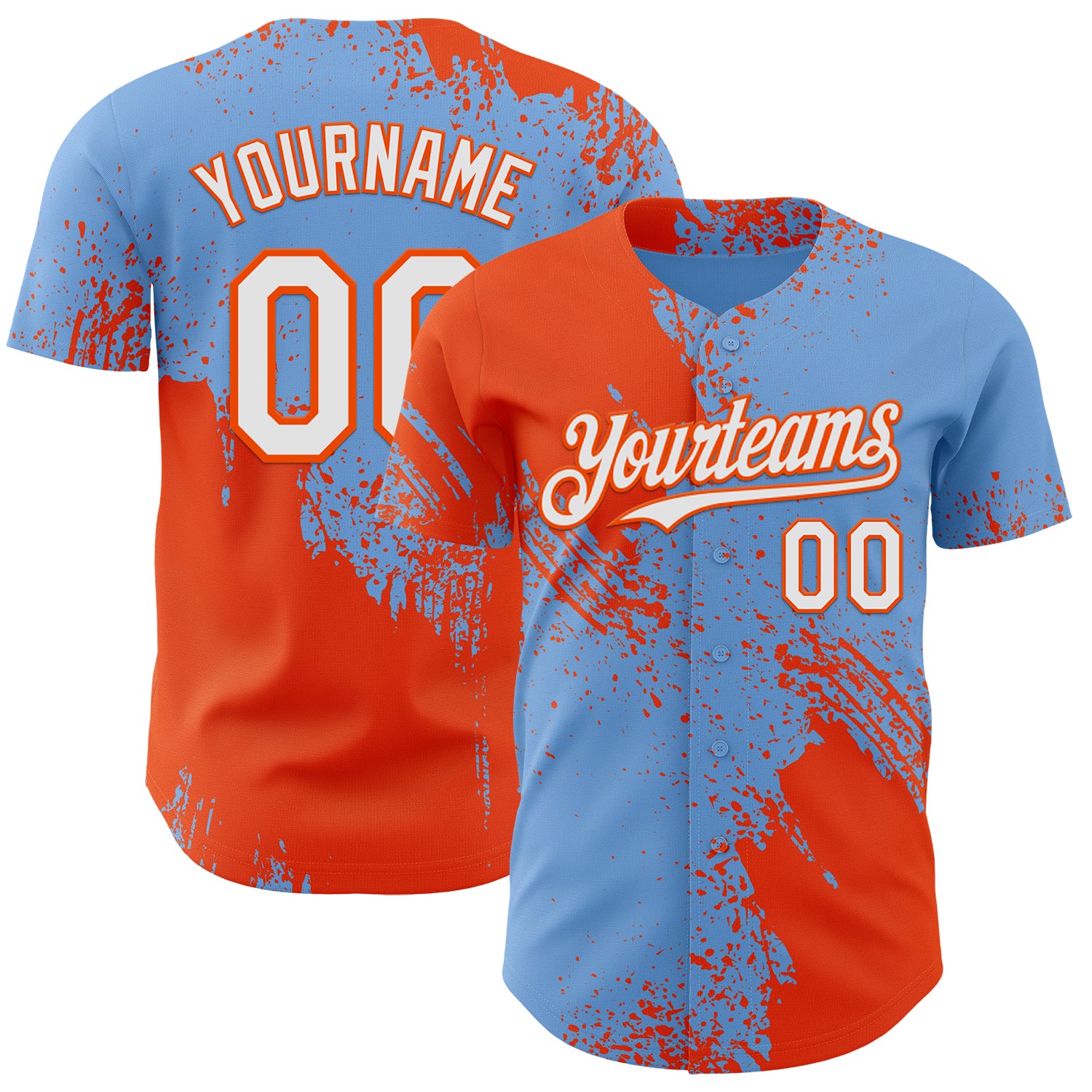 Custom Light Blue White-Orange Abstract Brush Stroke Authentic Baseball Jersey
