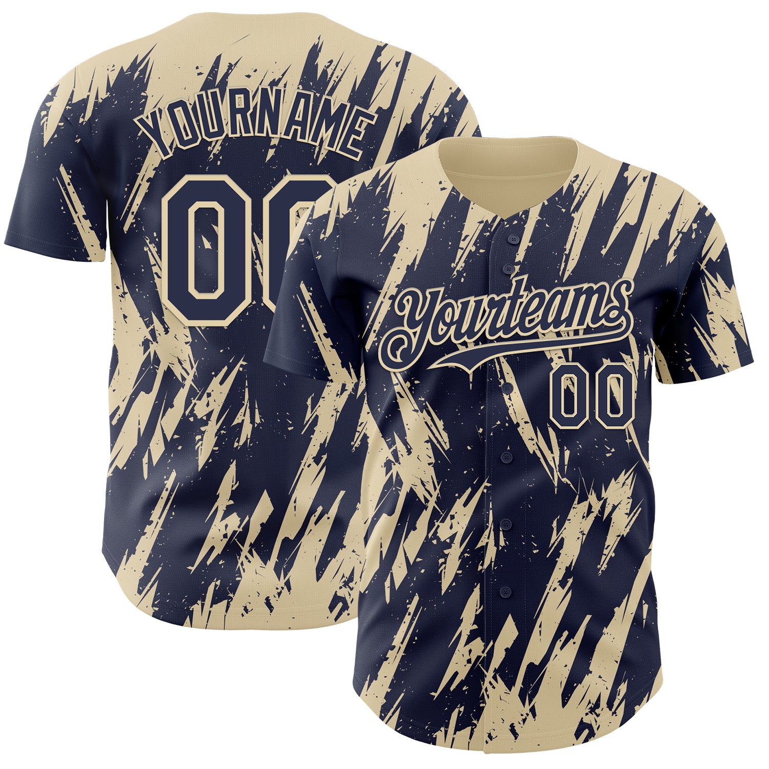 Custom Navy Cream 3D Pattern Design Splatter Torn Sharp Brush Stroke Authentic Baseball Jersey