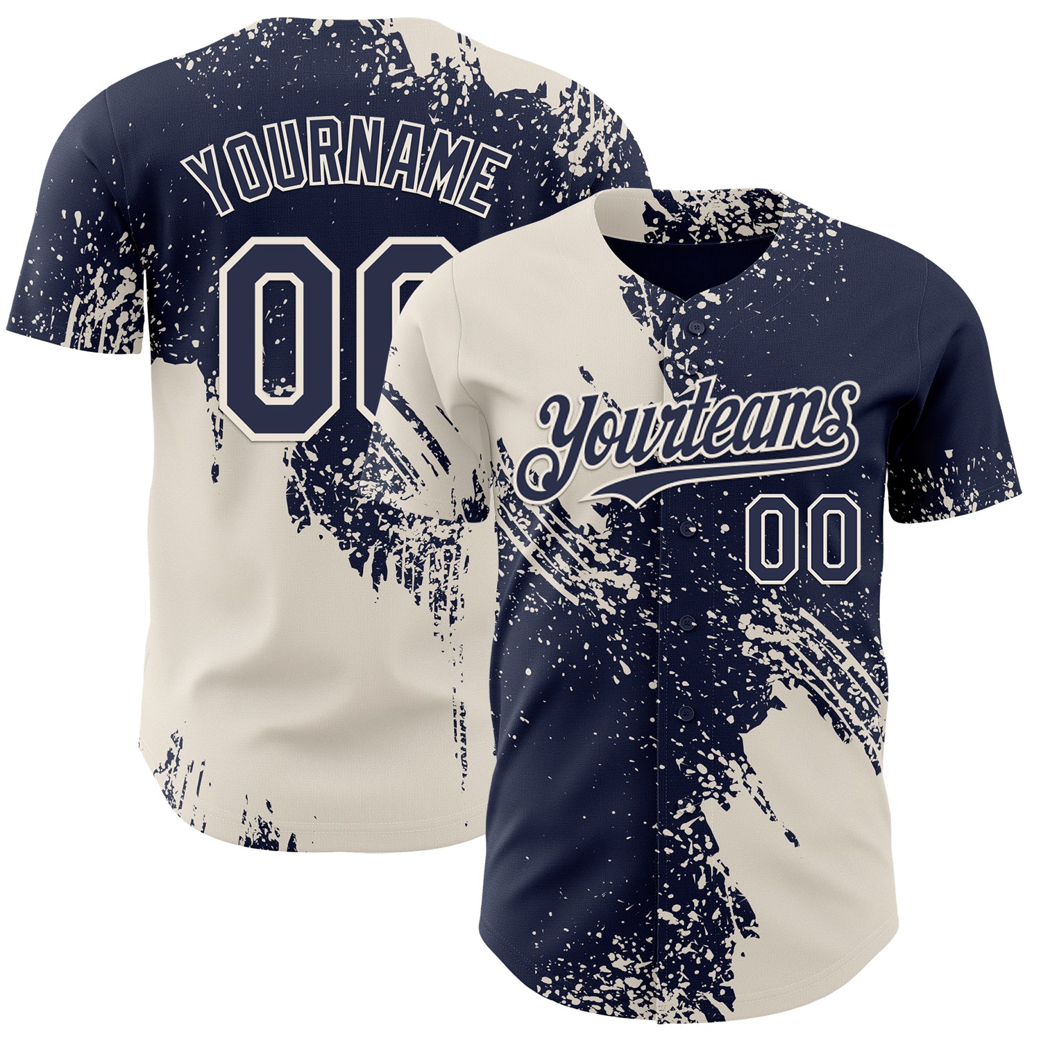 Custom Navy-Cream Abstract Brush Stroke Authentic Baseball Jersey
