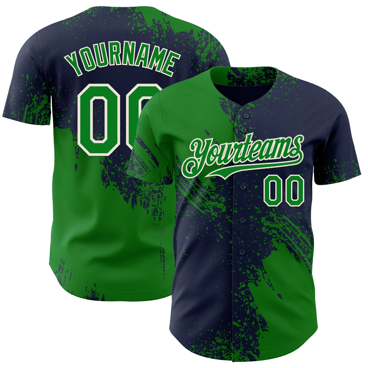 Custom Navy Grass Green-Cream Abstract Brush Stroke Authentic Baseball Jersey