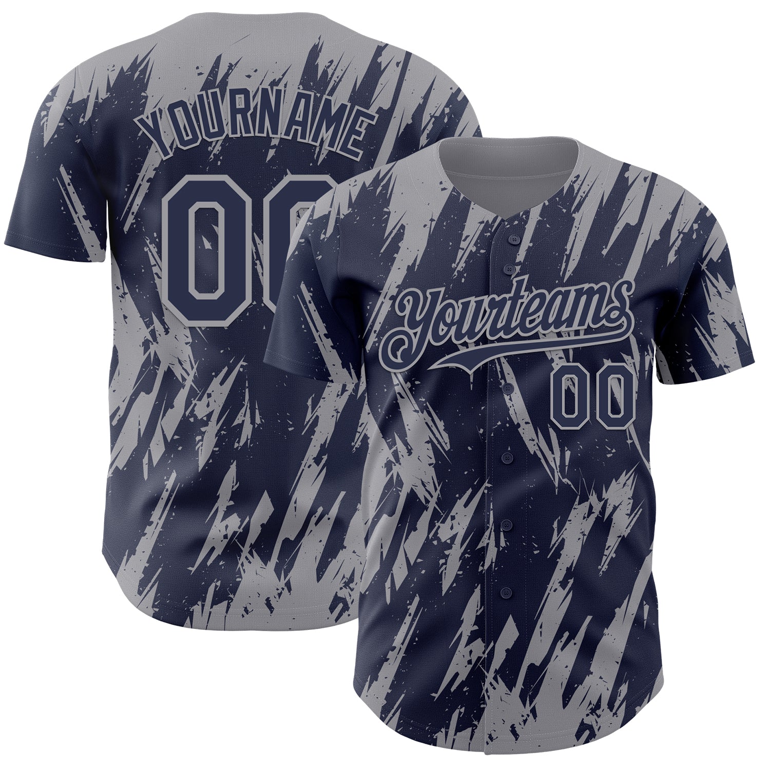 Custom Navy Gray 3D Pattern Design Splatter Torn Sharp Brush Stroke Authentic Baseball Jersey