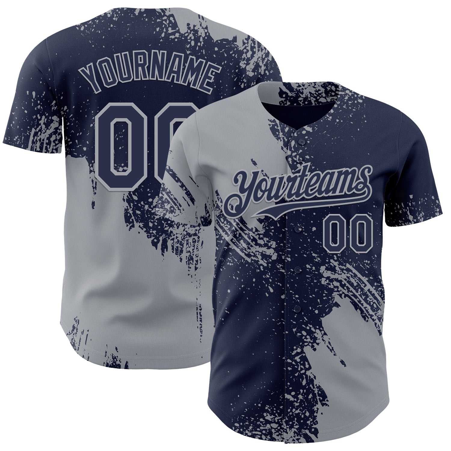 Custom Navy-Gray Abstract Brush Stroke Authentic Baseball Jersey