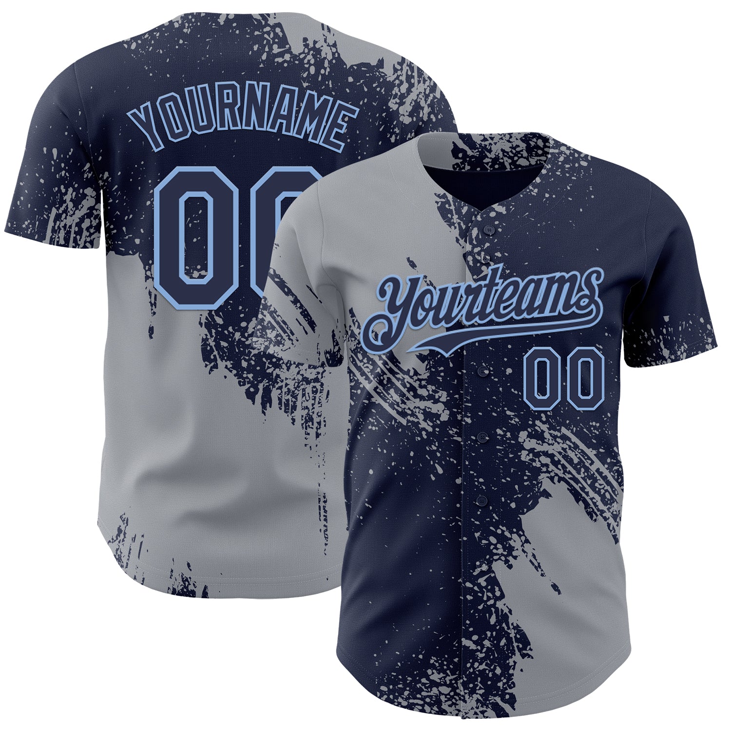 Custom Navy Gray-Light Blue Abstract Brush Stroke Authentic Baseball Jersey
