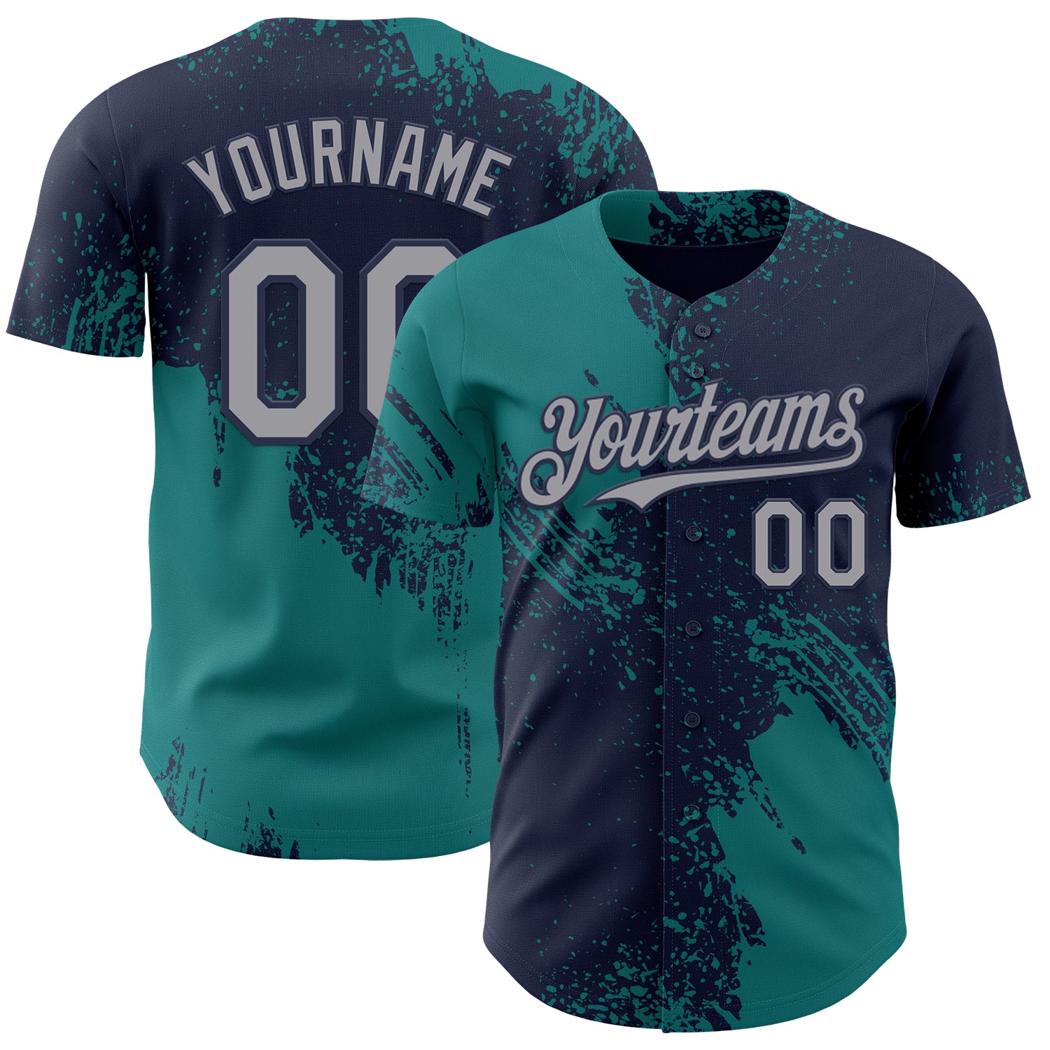 Custom Navy Gray-Teal Abstract Brush Stroke Authentic Baseball Jersey