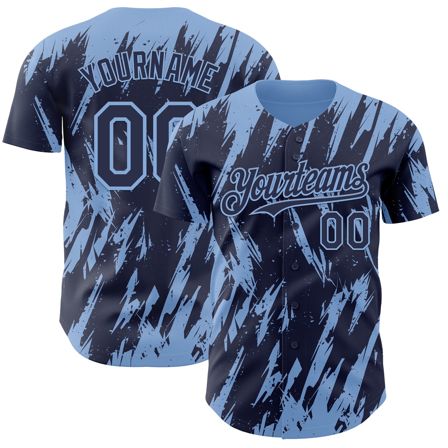 Custom Navy Light Blue 3D Pattern Design Splatter Torn Sharp Brush Stroke Authentic Baseball Jersey