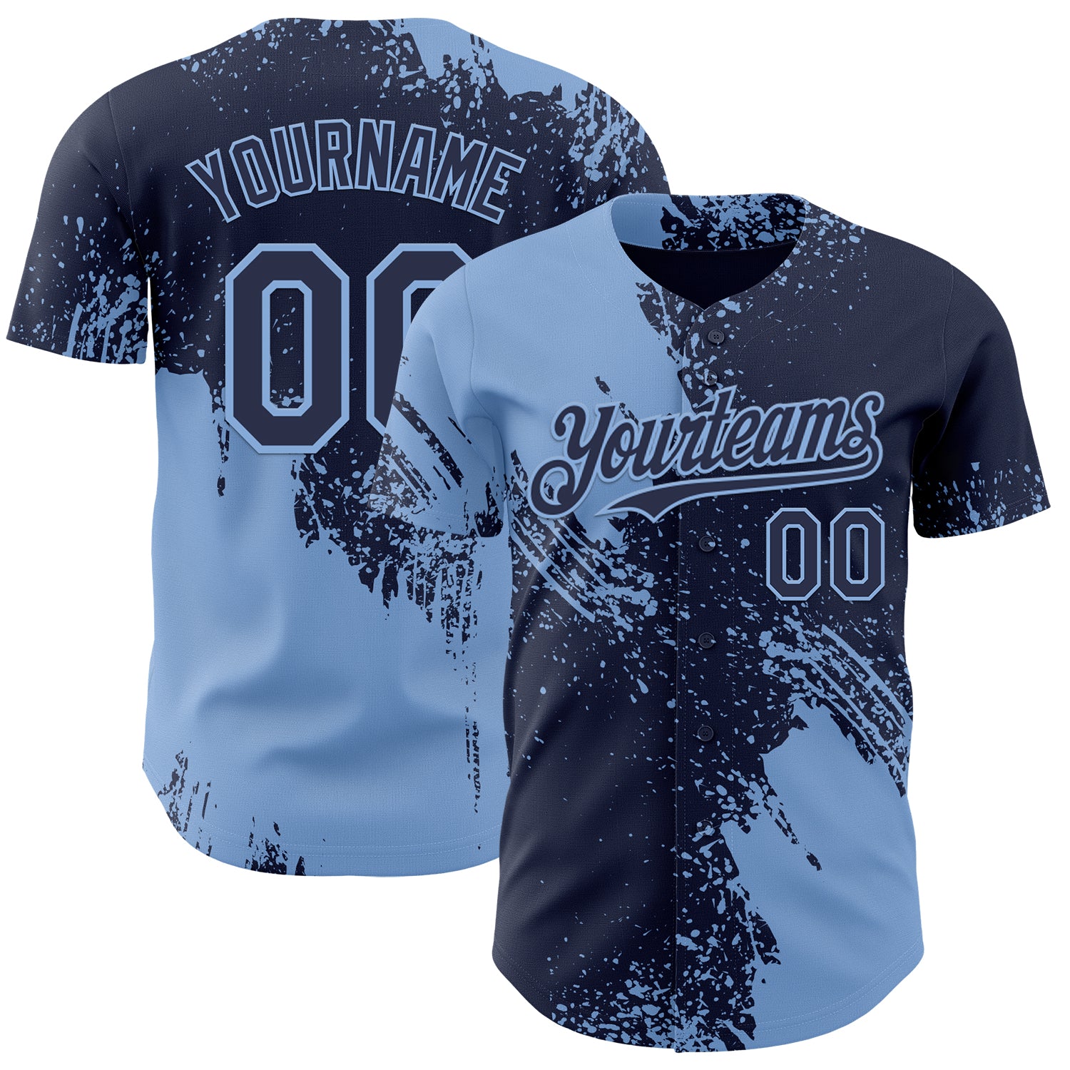 Custom Navy-Light Blue Abstract Brush Stroke Authentic Baseball Jersey