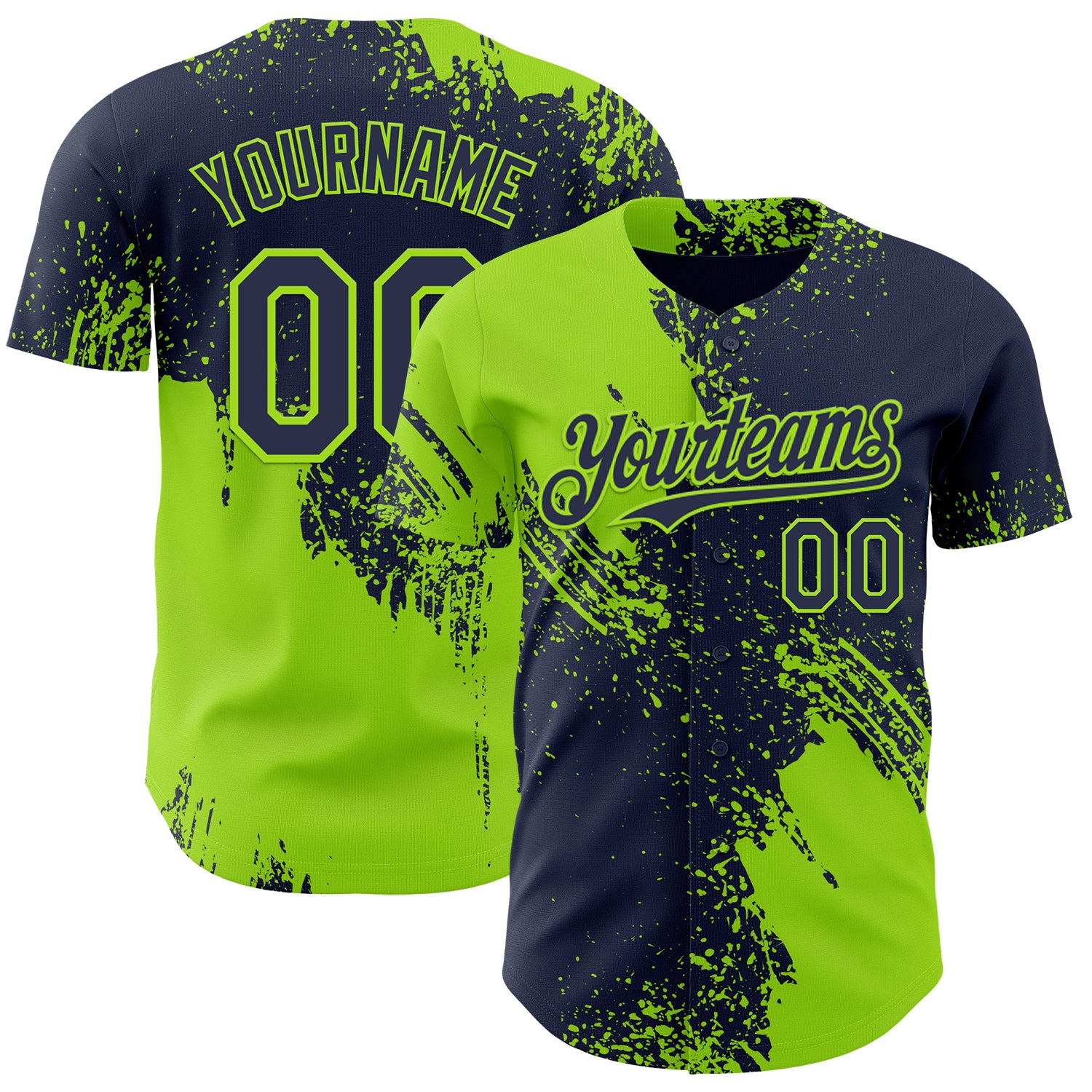 Custom Navy-Neon Green Abstract Brush Stroke Authentic Baseball Jersey
