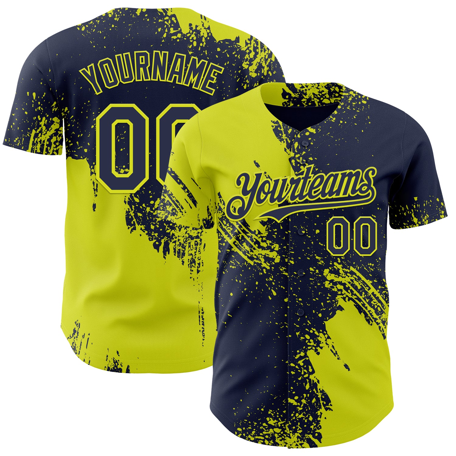 Custom Navy-Neon Yellow Abstract Brush Stroke Authentic Baseball Jersey