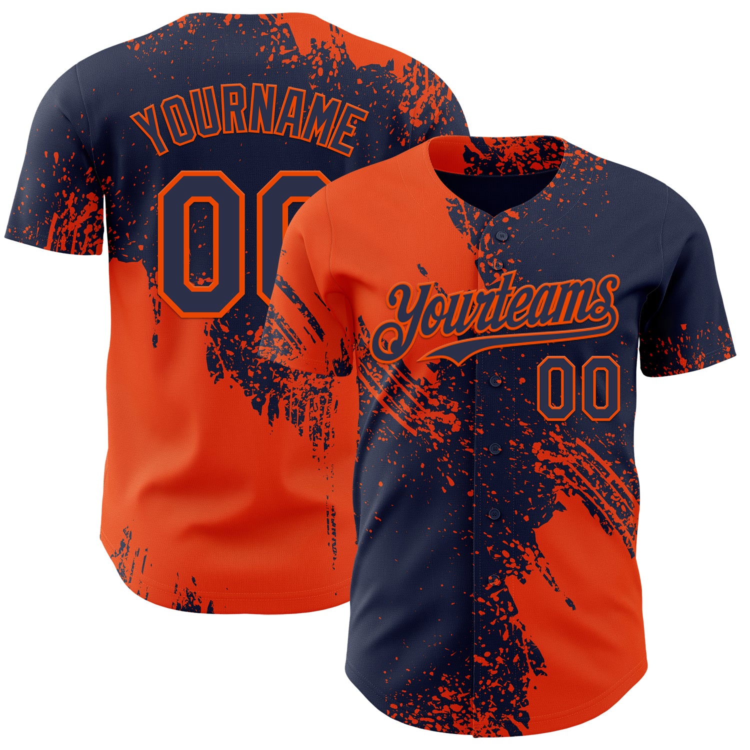 Custom Navy-Orange Abstract Brush Stroke Authentic Baseball Jersey
