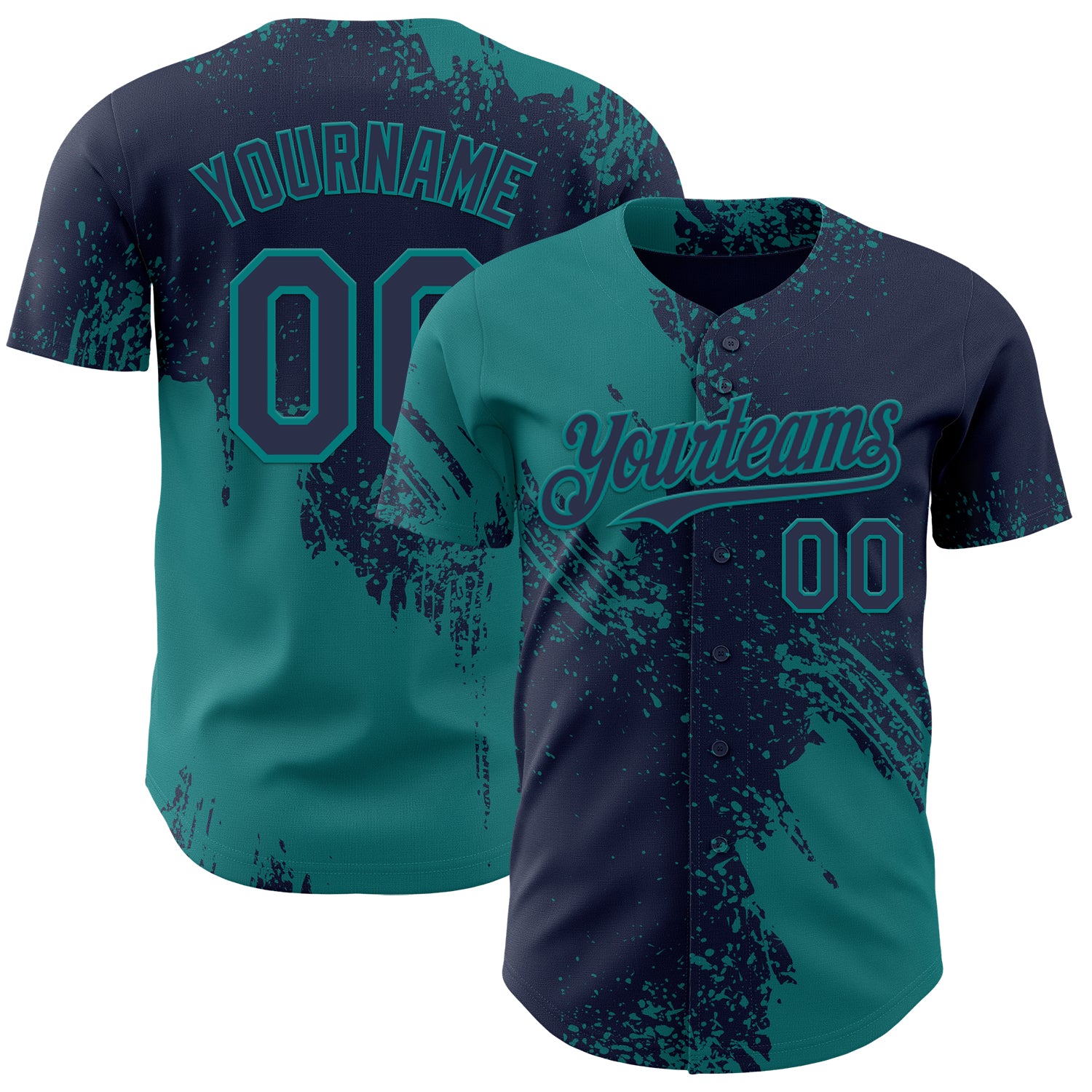 Custom Navy-Teal Abstract Brush Stroke Authentic Baseball Jersey