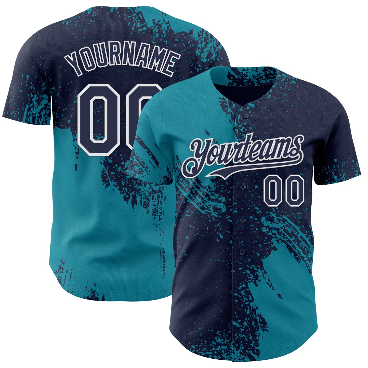 Custom Navy Teal-White Abstract Brush Stroke Authentic Baseball Jersey