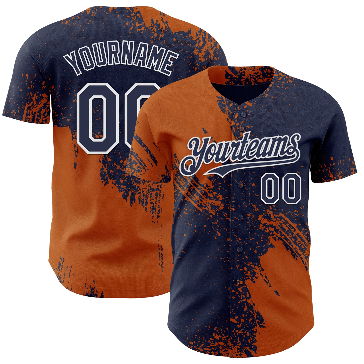 Custom Navy Texas Orange-White Abstract Brush Stroke Authentic Baseball Jersey
