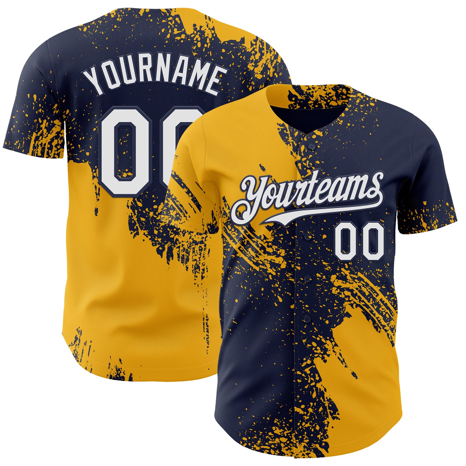 Custom Navy White-Gold Abstract Brush Stroke Authentic Baseball Jersey