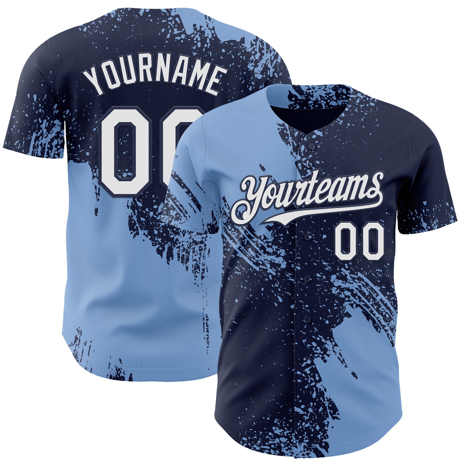 Custom Navy White-Light Blue Abstract Brush Stroke Authentic Baseball Jersey