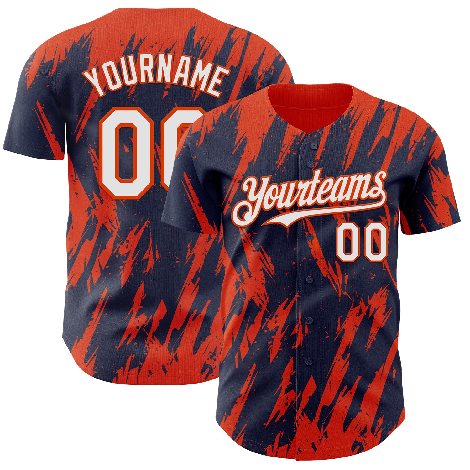 Custom Navy White-Orange 3D Pattern Design Splatter Torn Sharp Brush Stroke Authentic Baseball Jersey