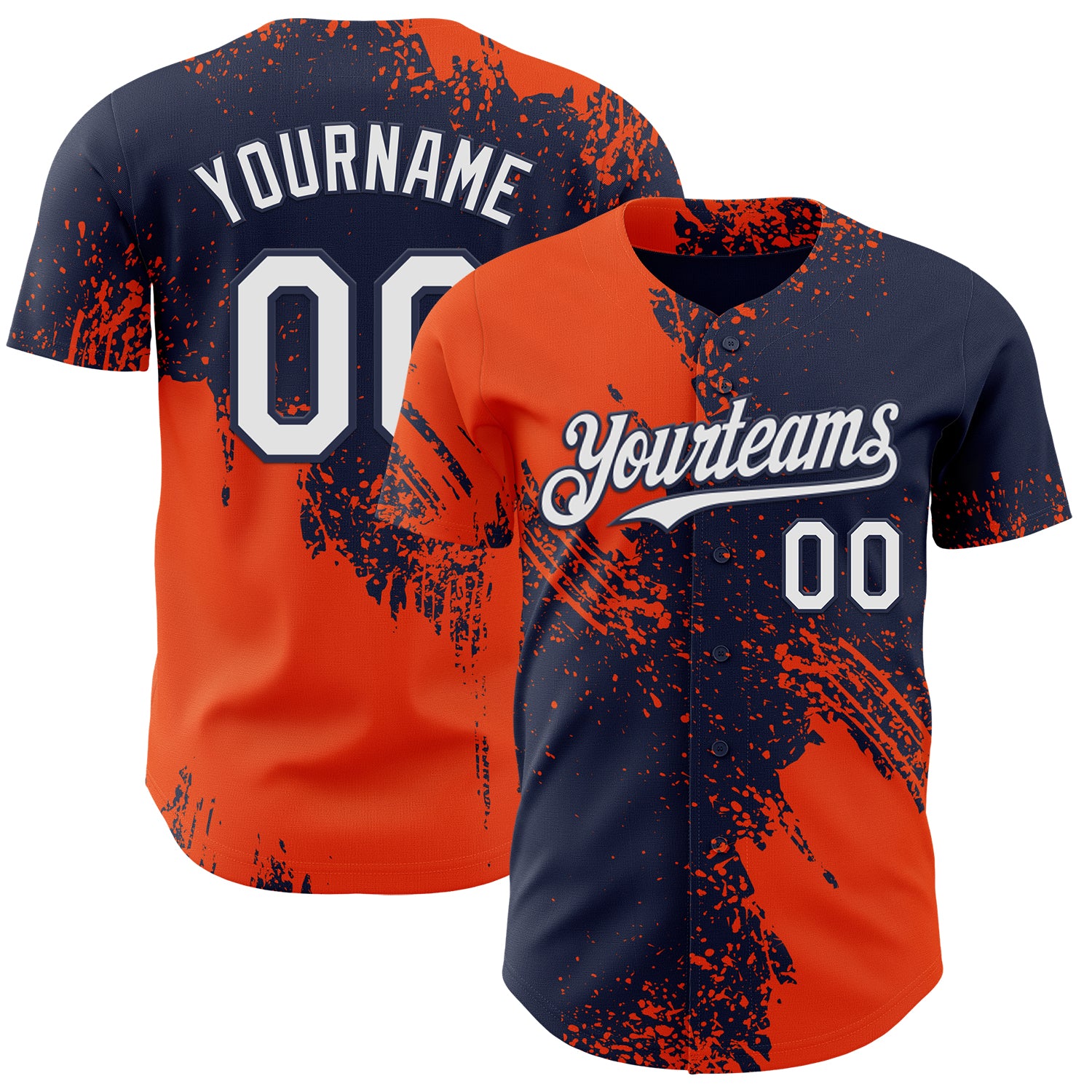 Custom Navy White-Orange Abstract Brush Stroke Authentic Baseball Jersey
