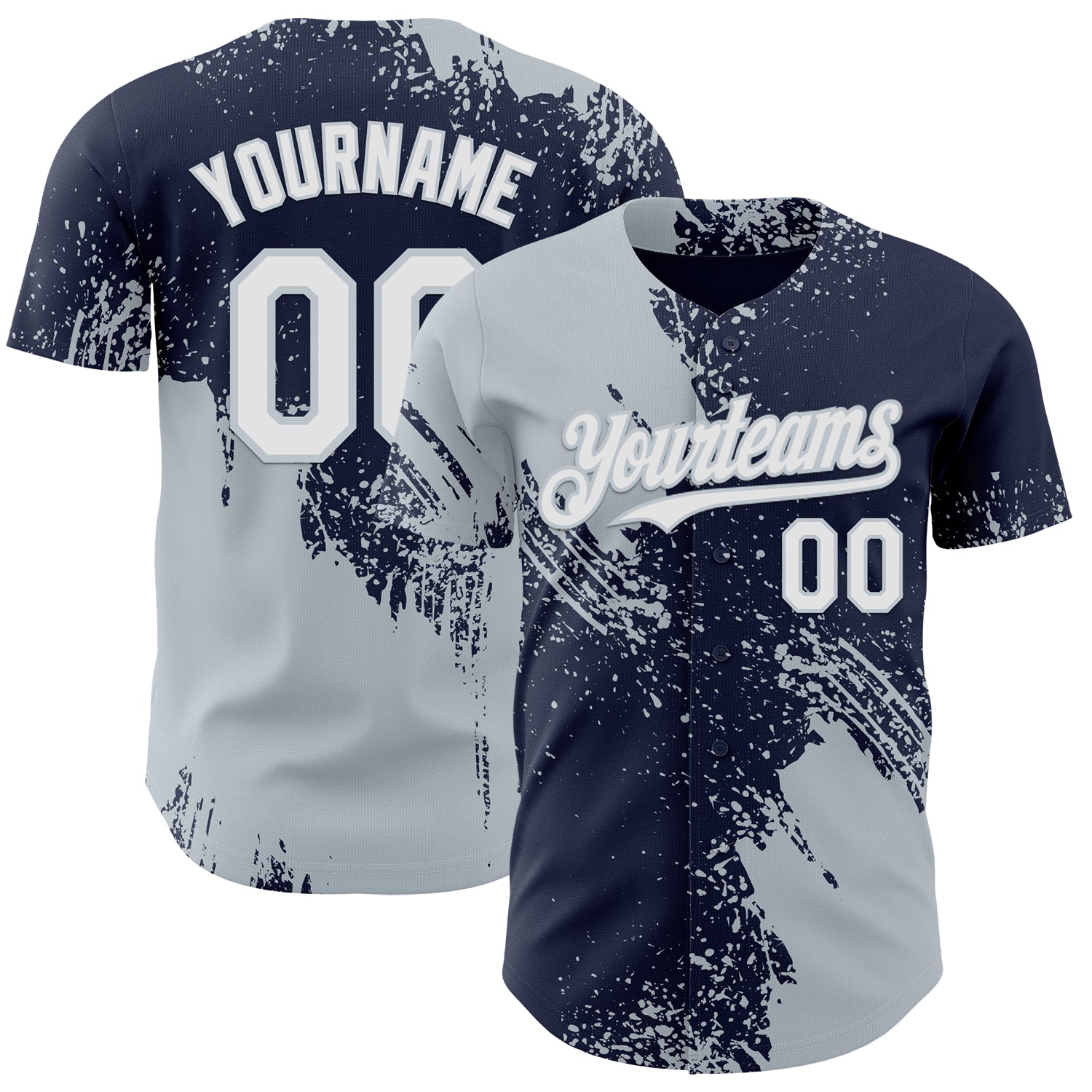Custom Navy White-Silver Abstract Brush Stroke Authentic Baseball Jersey
