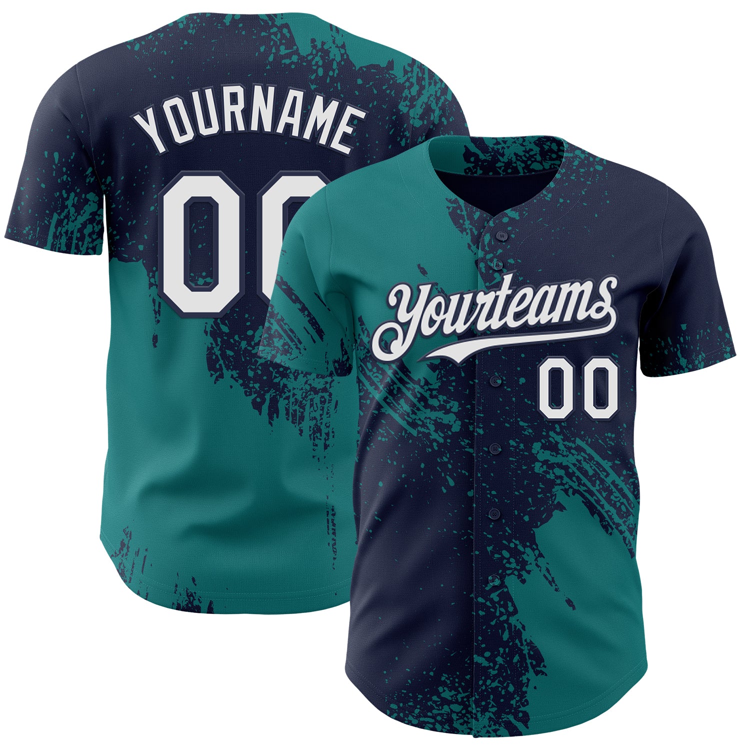 Custom Navy White-Teal Abstract Brush Stroke Authentic Baseball Jersey