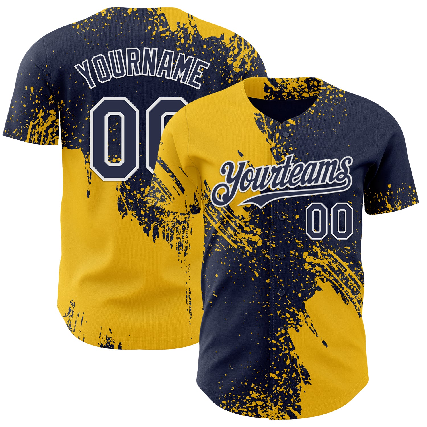 Custom Navy Yellow-White Abstract Brush Stroke Authentic Baseball Jersey