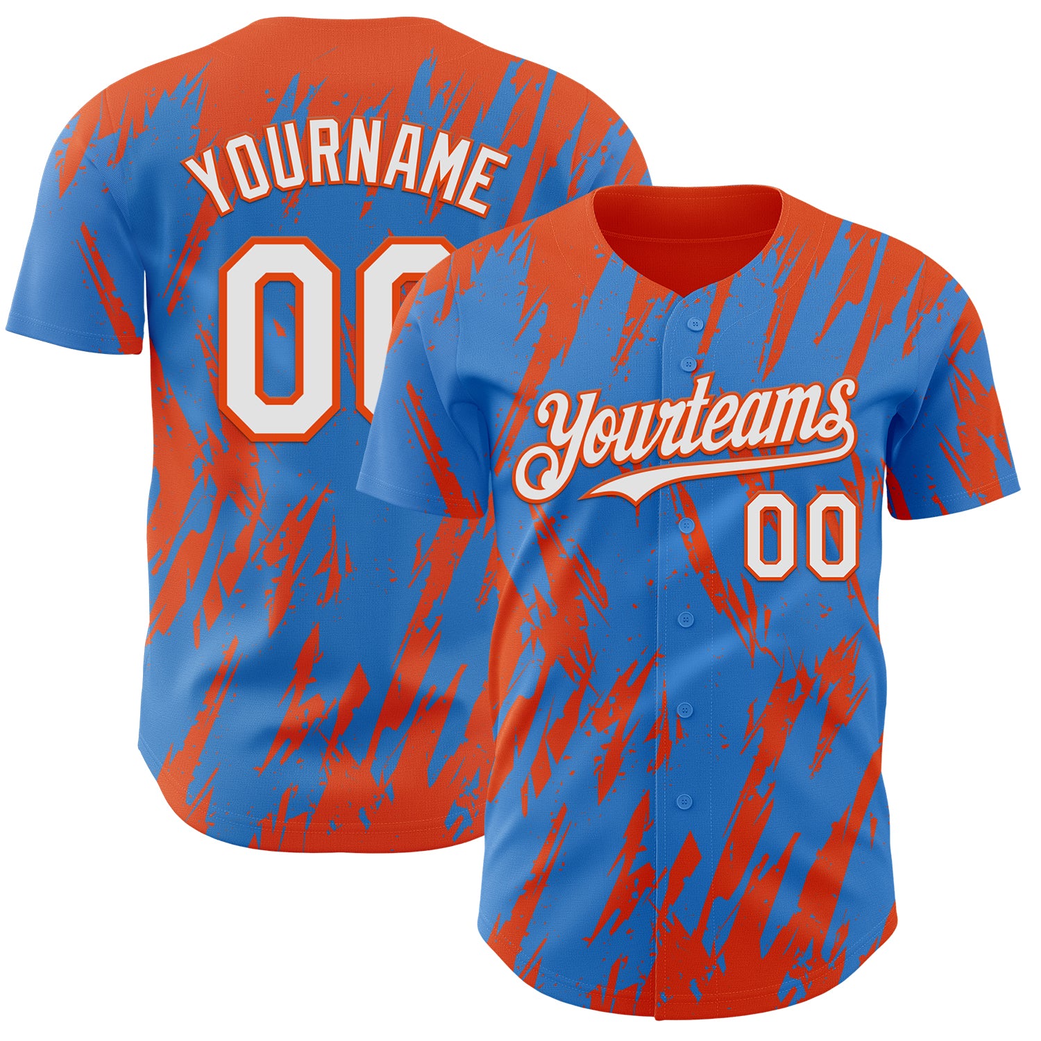 Custom Powder Blue White-Orange 3D Pattern Design Splatter Torn Sharp Brush Stroke Authentic Baseball Jersey