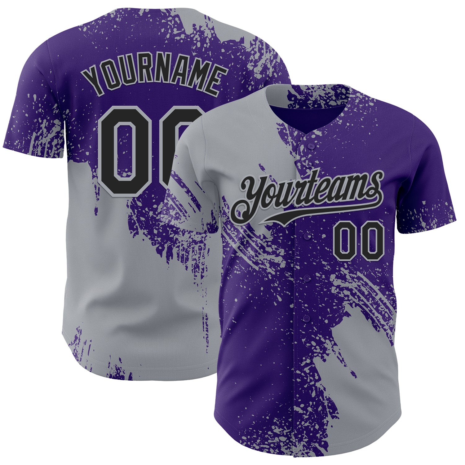 Custom Purple Black-Gray Abstract Brush Stroke Authentic Baseball Jersey