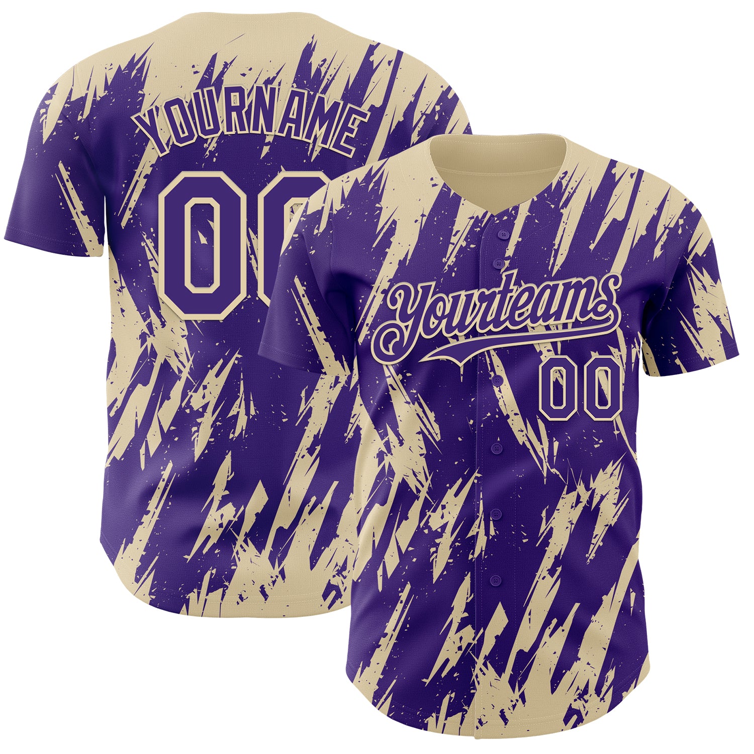 Custom Purple Cream 3D Pattern Design Splatter Torn Sharp Brush Stroke Authentic Baseball Jersey