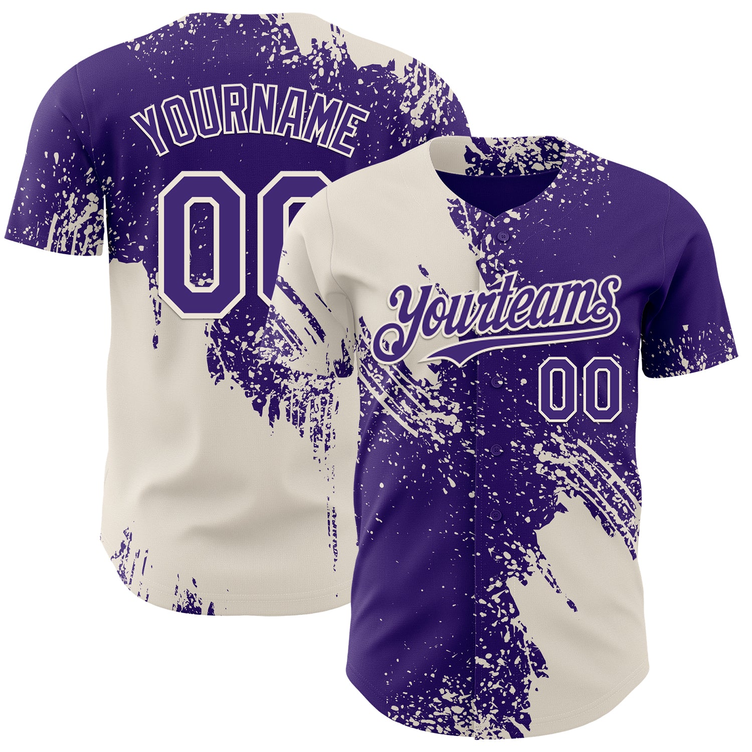 Custom Purple-Cream Abstract Brush Stroke Authentic Baseball Jersey