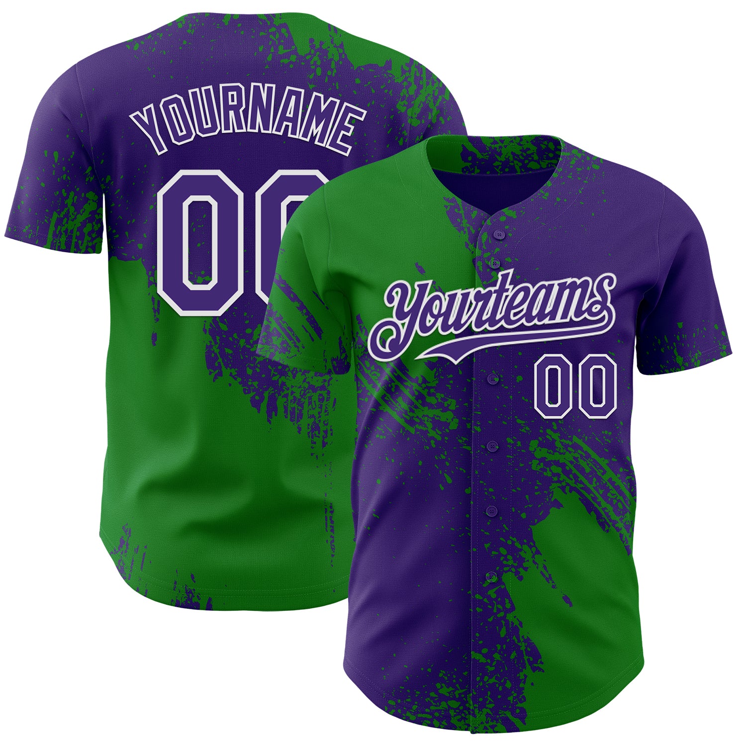 Custom Purple Grass Green-White Abstract Brush Stroke Authentic Baseball Jersey