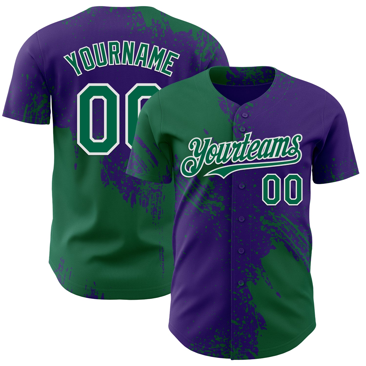 Custom Purple Kelly Green-White Abstract Brush Stroke Authentic Baseball Jersey