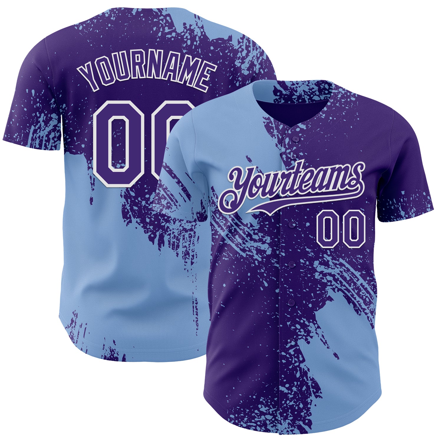 Custom Purple Light Blue-White Abstract Brush Stroke Authentic Baseball Jersey