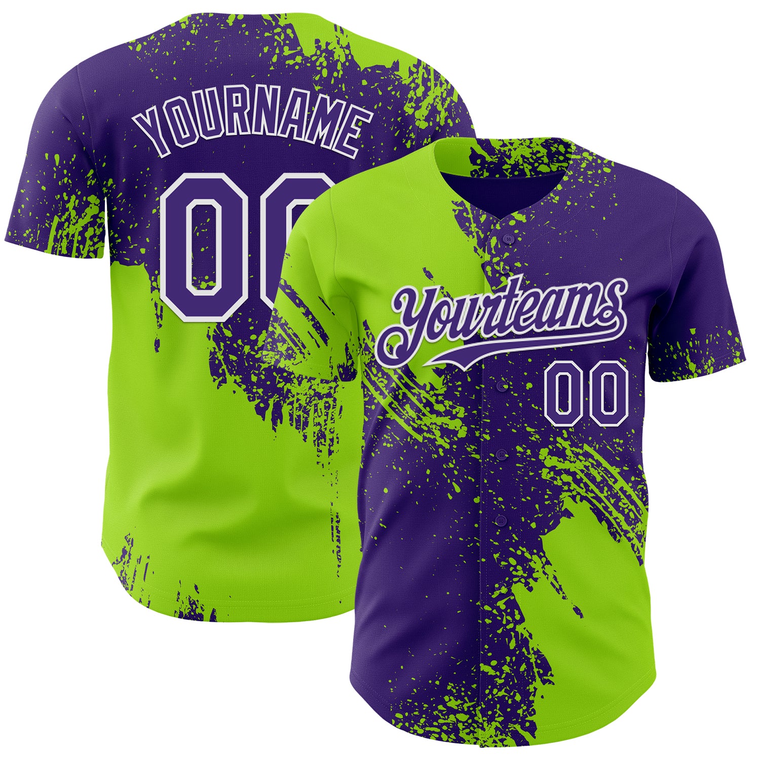 Custom Purple Neon Green-White Abstract Brush Stroke Authentic Baseball Jersey