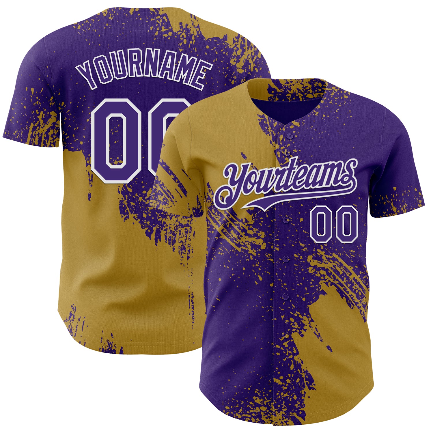 Custom Purple Old Gold-White Abstract Brush Stroke Authentic Baseball Jersey